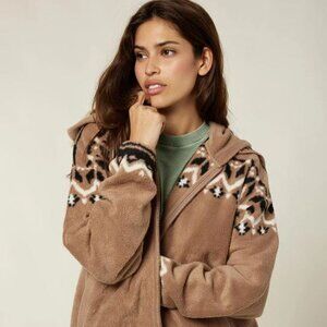 O'neill Cozy Tan Fleece Jacket with Black and White Accents. - Size LARGE